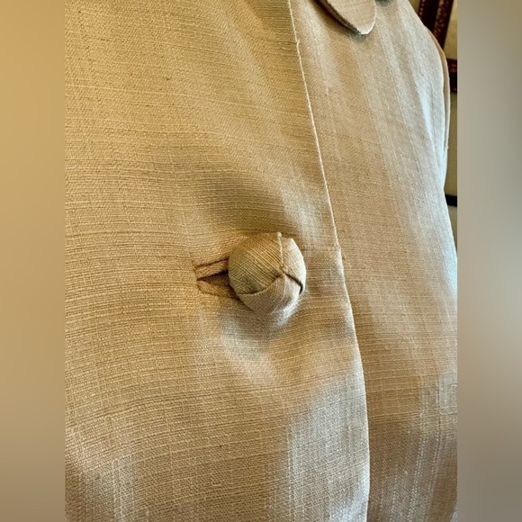 Vintage Gold Linen Silk Blend Suit Scalloped Bow Small Rich’s Department Store - Picture 3 of 10
